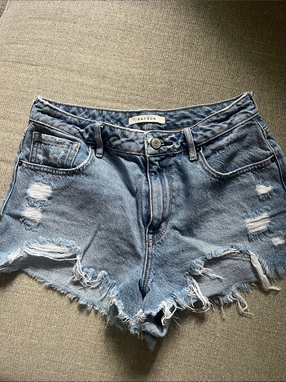 PacSun Light Blue High-Rise Distressed Denim Cutoff Shorts